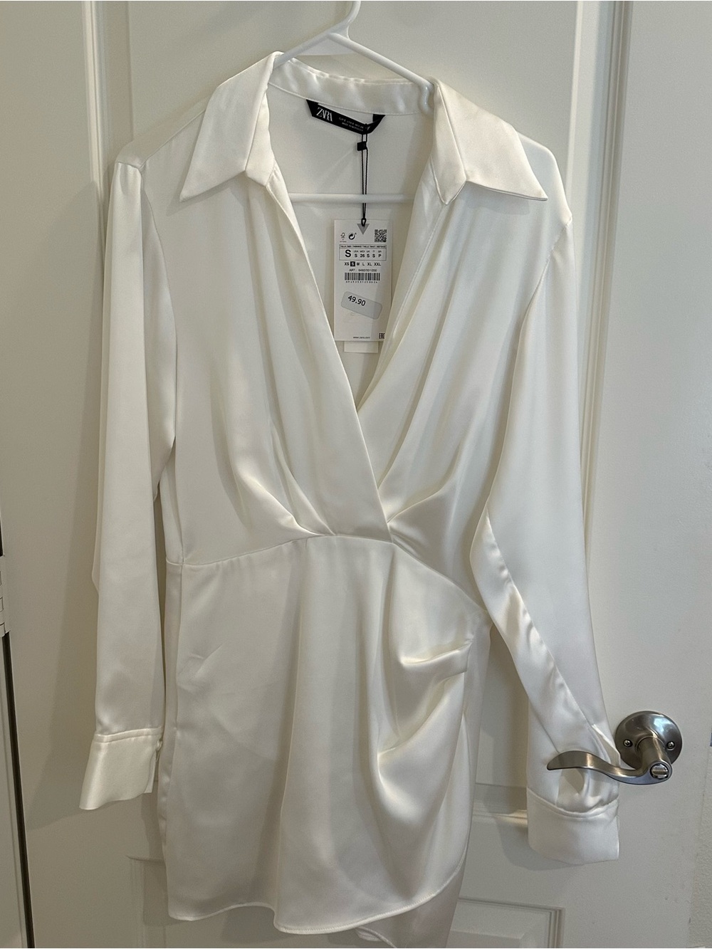 Zara White Satin Wrap Blouse